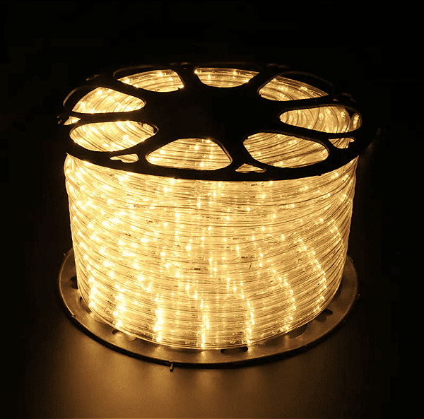 Mangueira de LED Redonda Branco Quente 11mm 24 LEDs por Metro 110V (Rolo de 50 Metros)