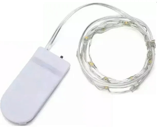 Kit com 1000 Fio de Fada Cordão Cobre 10 LED 1M Branco Quente Bateria