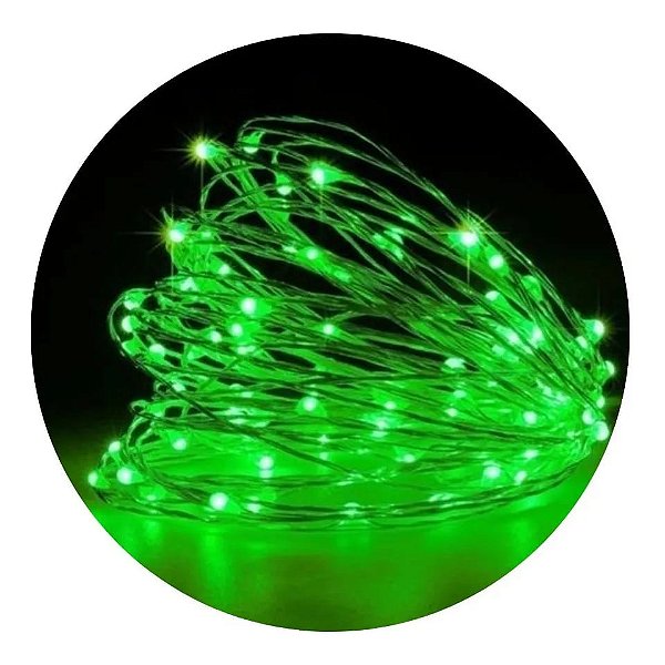 Kit com 1000 Fio de Fada Cordão Cobre 10 LED 1M Verde Fixo Bateria