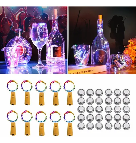 Kit com 1000 Fio de Fada Cordão Cobre Rolha 10 LED 1M Azul Bateria