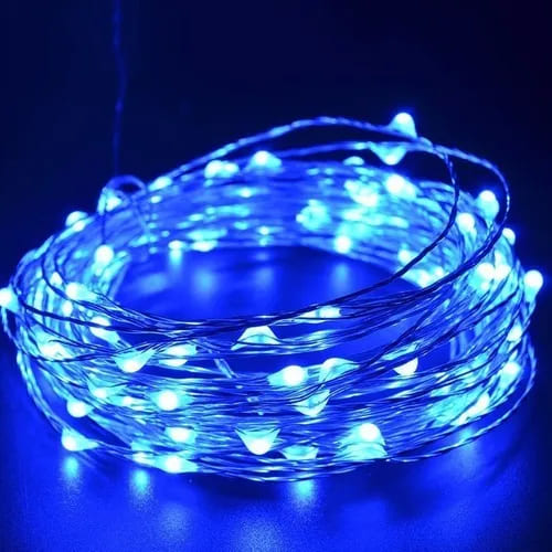 Kit com 1000 Fio de Fada Cordão Cobre 20 LED 2M Azul Bateria