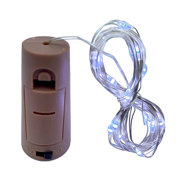 Kit com 1000 Fio de Fada Cordão Cobre Rolha 20 LED 2M Branco Frio Bateria