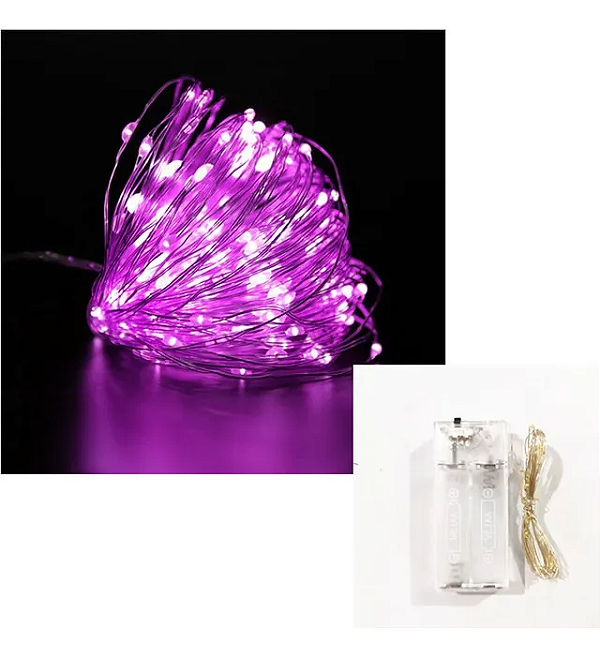 Kit com 1000 Cordão Cobre Rolha 20 LED 2M Roxo Bateria
