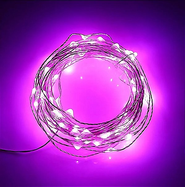 Kit com 200 Fio de fada Cordão Cobre 30 LED 3M Pilha AA Roxo