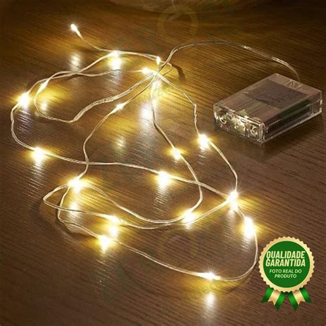 Kit com 200 Fio de fada Cordão Cobre 30 LED 3M Pilha AA Amarelo