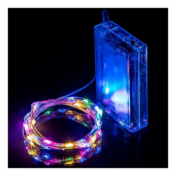Kit com 200 Fio de Fada Cordão Cobre 50 LED 5M Colorido Pilha AA