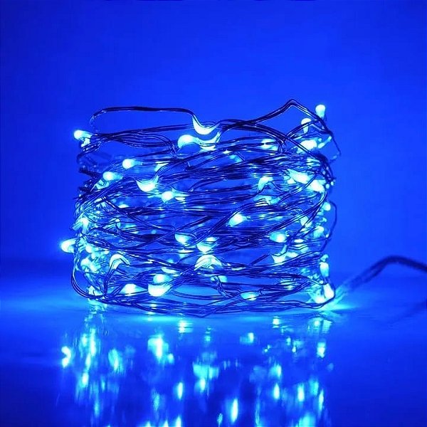 Kit com 200 Fio de Fada Cordão Cobre 100 LED 10M Pilha AA Azul