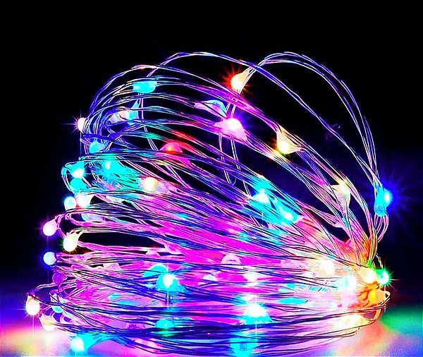 Kit com 50 Fio de Fada Cordão Cobre 200 LED 10M Pilha AA Colorido
