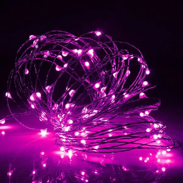 Kit com 50 Fio de fada Cordão Cobre 200 LED 10M Pilha AA Roxo