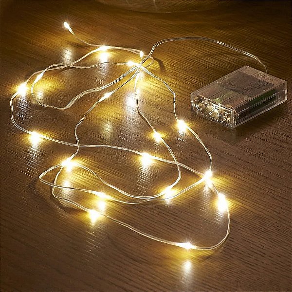 Kit com 50 Fio de Fada Cordão Cobre 200 LED 10M Pilha AA Amarelo