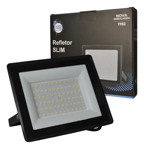 Refletor Led 100w Slim 6500k Branco Frio Bivolt IP66 Cor Preto