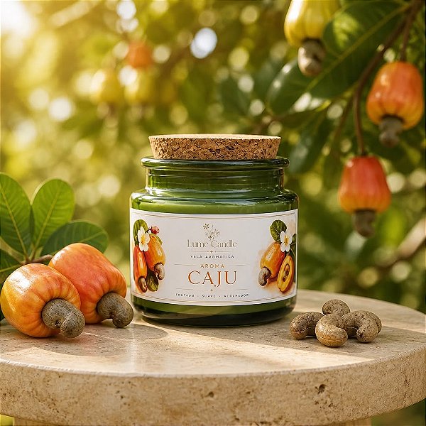 Vela Aromática Caju 100g em Copo de Vidro Verde