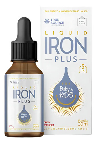 Iron Plus True Source 30ml Ferro Infantil Gotas Lipofer Morango Alta Absorção