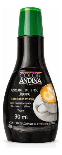 Adoçante Stévia Líquido 100% Natural Color Andina 30ml - SEM RESIDUAL AMARGO