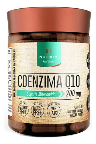 Coenzima Q10 200 Mg 60 Cápsulas Nutrify Sabor Sem Sabor