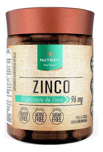 Nutrify - Zinco 60 Cápsulas Ação Antioxidante Sabor Neutro Sem Sabor