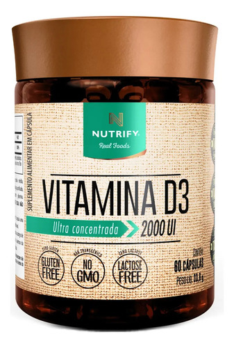 Nutrify - Vitamina D3 2.000 Ui - Para Ossos, Músculos E Imunidade - 60 Cápsulas - Sabor Neutro Sem Sabor