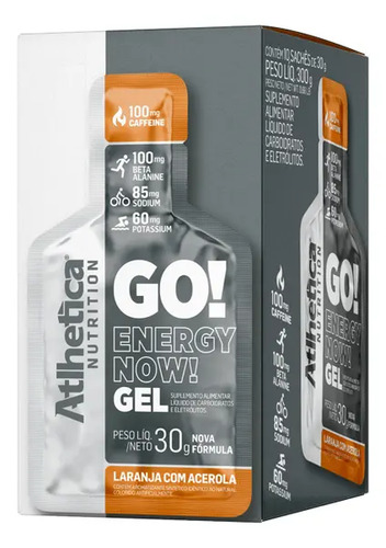 Go! Energy Now Gel 10 Unidades De 30g Cada Atlhetica Nutriti LARANJA COM ACEROLA