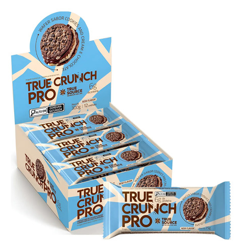 WAFER TRUE CRUNCH PRO COOKIES AND CREAM E CHOCOLATE CAIXA C/ 12 UNID 300G