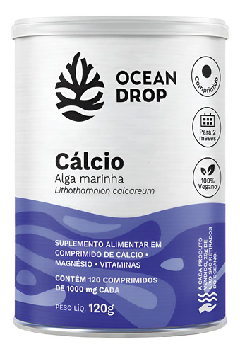 CALCIO DE ALGA VEGETAL - OCEAN DROP - VEGANO SEM LACTOSE - 120 TABS