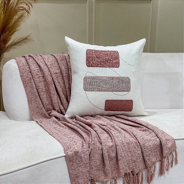 Almofada Bordada em Linho 52x52 - Julieta Tons Rose