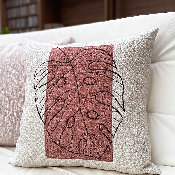Almofada Bordada em Linho 52x52 – Lírica Rose
