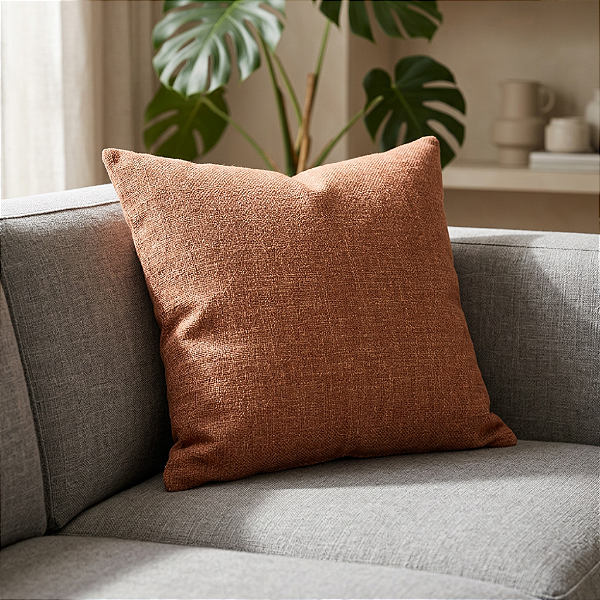 Almofada em Linho Liso Mesclado Terracota 52x52 – Terra