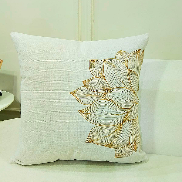 Almofada Bordada em Linho 52x52 Lúmina Dourada