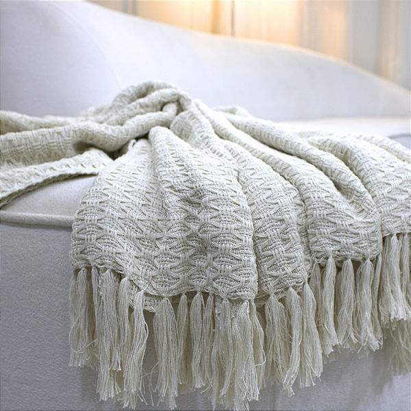 Manta em Tear Favo de Mel Off White