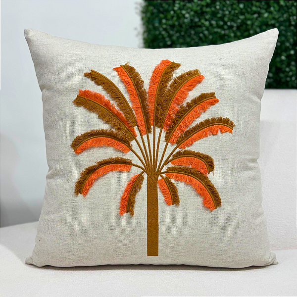 Almofada Bordada em Linho 52x52 Coqueiro Terroso
