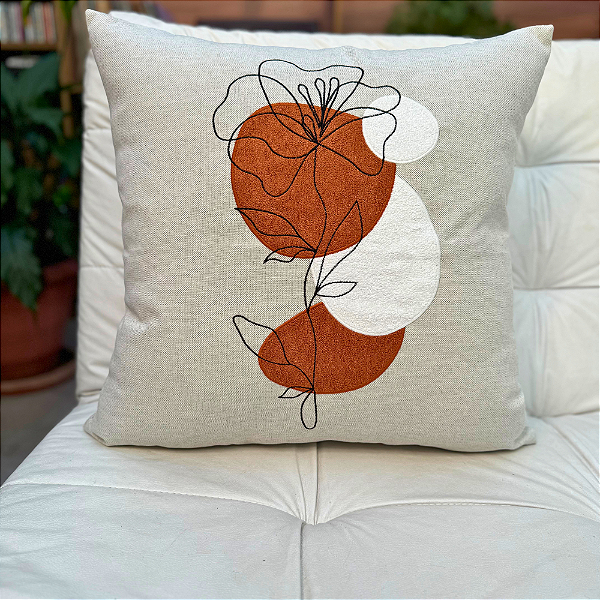 Almofada Bordada em Linho 52x52 - GeoFlor Terra/Off