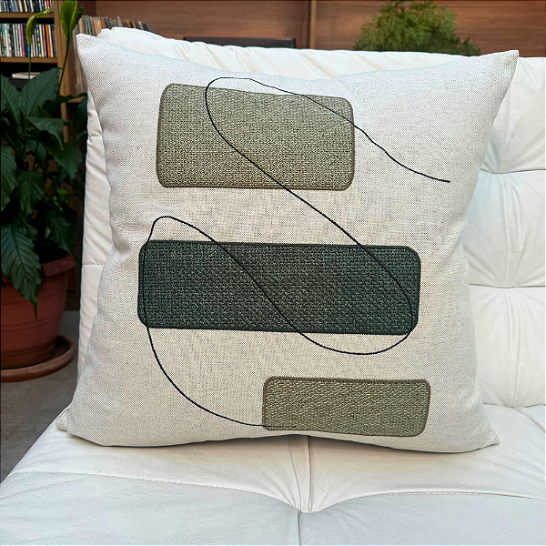 Almofada Bordada em Linho 52x52 - Julieta Tons Cinza