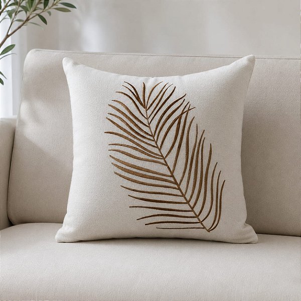 Almofada Bordada em Linho 52x52 - Ramos Terra