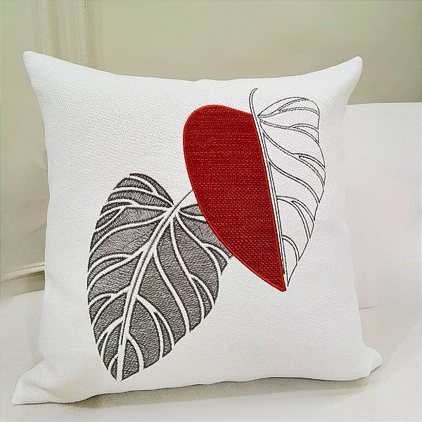Almofada Bordada em Linho 52x52 - Duo Costela Terra/Cinza