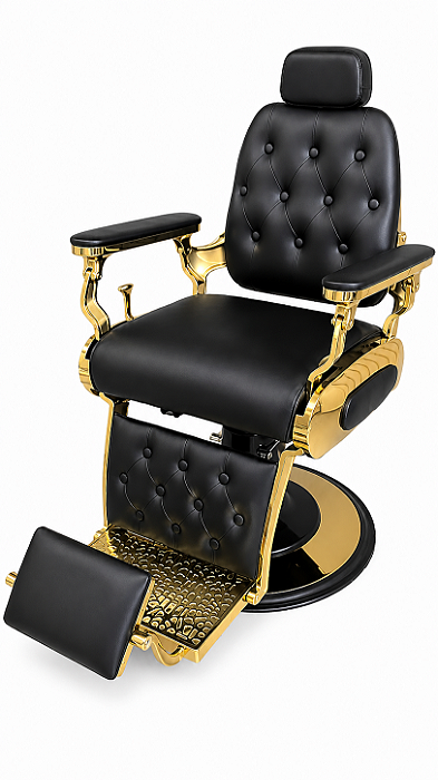 Cadeira de Barbeiro Profissional King Gold Dourada Capitonê Reclinável Paragon Brasil