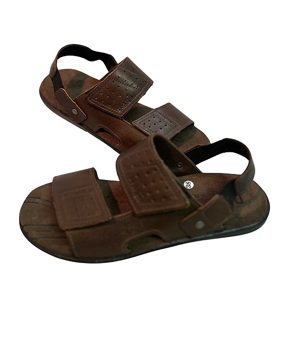 Sandália anatômica Masculina de couro com velcro e elastico