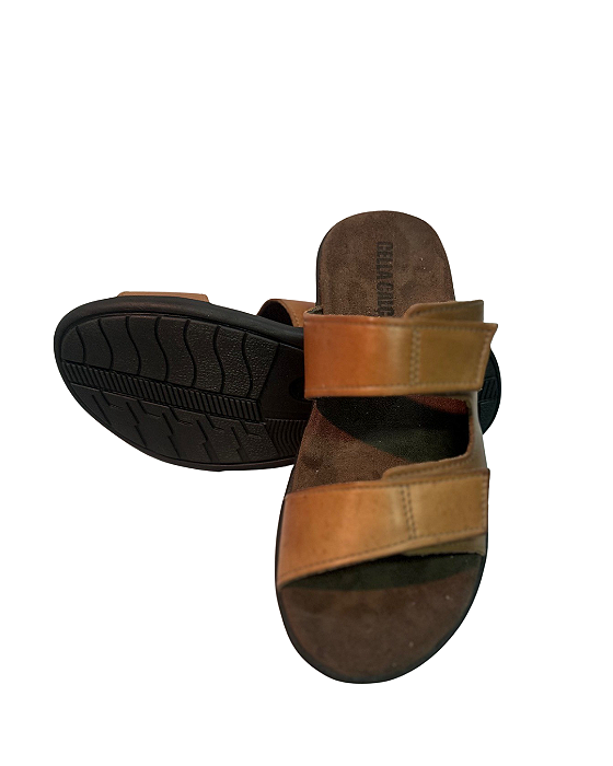 Chinelo masculino duas tiras com regulagem com velcro em couro Cella
