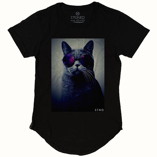 Camiseta Longline Psicodelic Cat