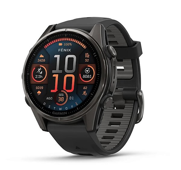 Relógio Monitor Cardíaco Garmin Fenix 8 AMOLED Titanium Sapphire Preto 43mm