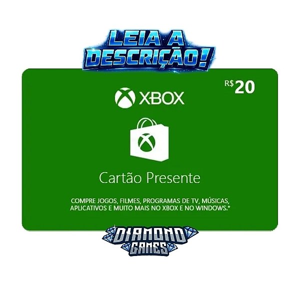 Cartão Presente Pré Pago Xbox Live R$ 20 Reais I LEIA A DESCRIÇÃO!