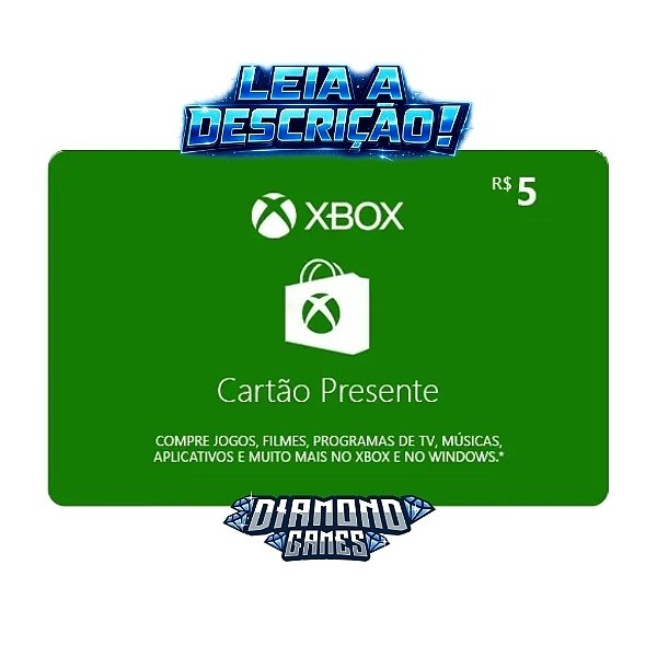 Cartão Presente Pré Pago Xbox Live R$ 5 Reais I LEIA A DESCRIÇÃO!