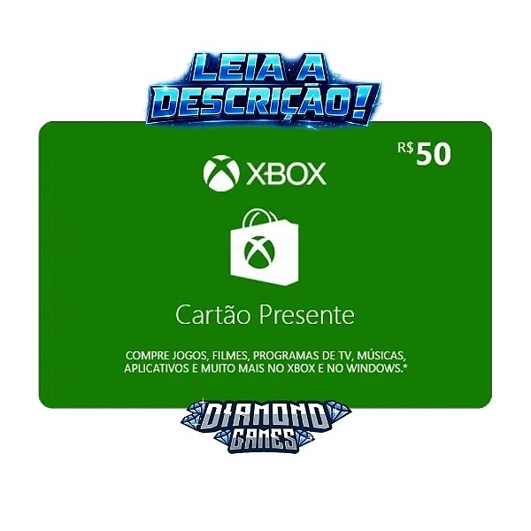 Cartão Presente Pré Pago Xbox Live R$ 50 Reais I LEIA A DESCRIÇÃO!