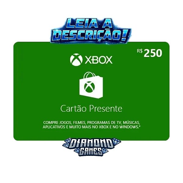 Cartão Presente Pré Pago Xbox Live R$ 250 Reais I LEIA A DESCRIÇÃO!