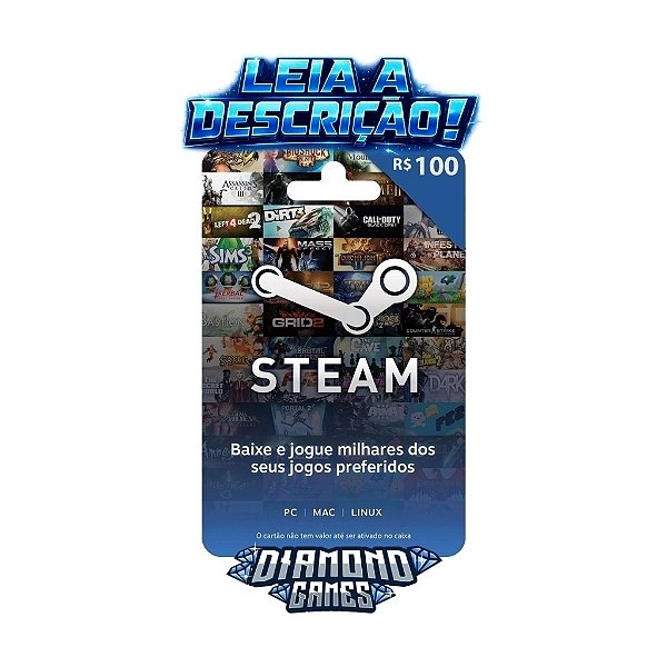 Steam Gift Card - Cartão Pré Pago R$ 100 I LEIA A DESCRIÇÃO!