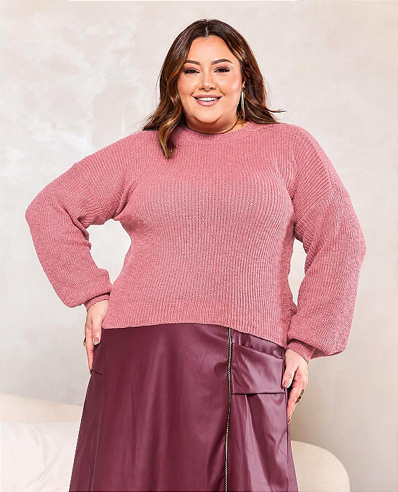 Blusa Básica Plus Size em Fio Flame - Tam. Único Plus Size - Veste do 46 ao 50/52