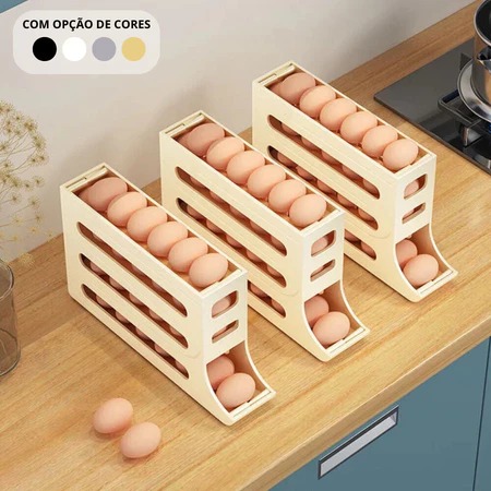 Organizador de geladeira porta ovos com dispenser rolante de 4 andares