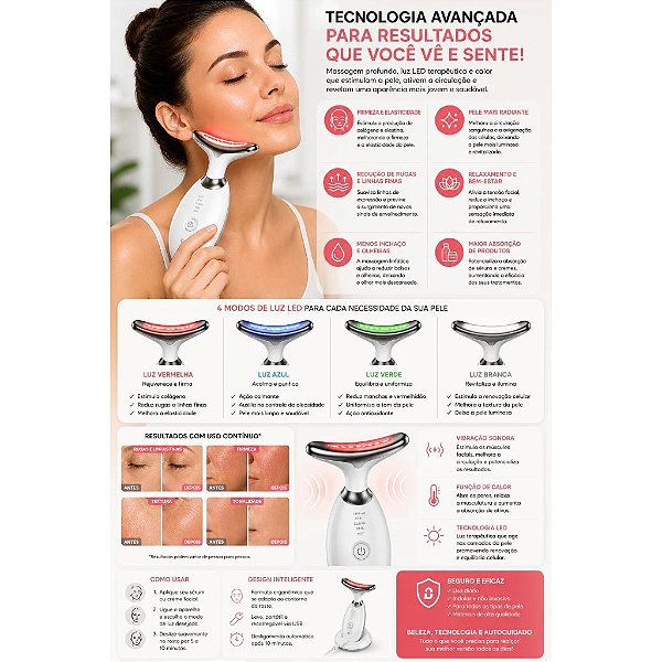 Massageador Facial com Vibração e Luz LED