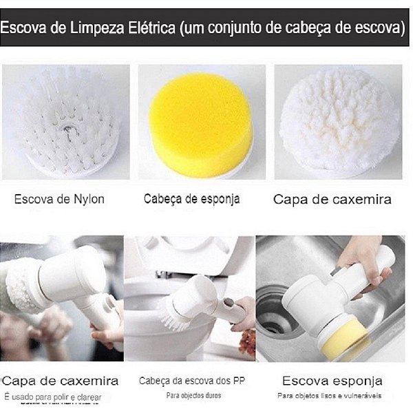 Escova De Lavar Louça Elétrica 5 em 1 Limpeza Multiuso Sem Fio Limpador Prático