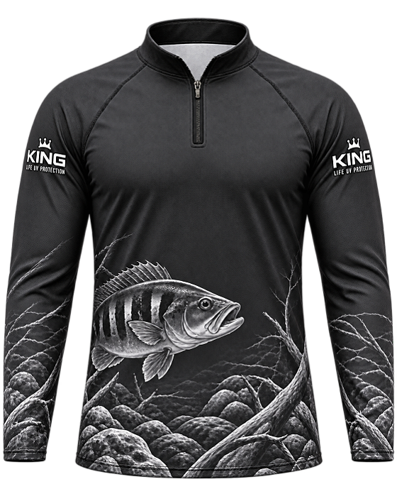 CAMISETA DE PESCA KING BRASIL COM PROTEÇÃO UV 50+ ADULTO - TUCUNARÉ GRAFITE - KD00766