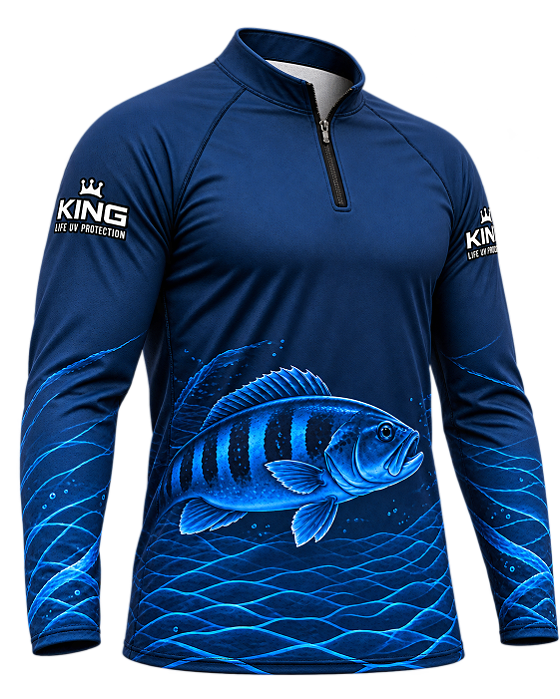 CAMISETA DE PESCA KING BRASIL COM PROTEÇÃO UV 50+ ADULTO - TUCUNARÉ AZUL MARINHO - KD00767